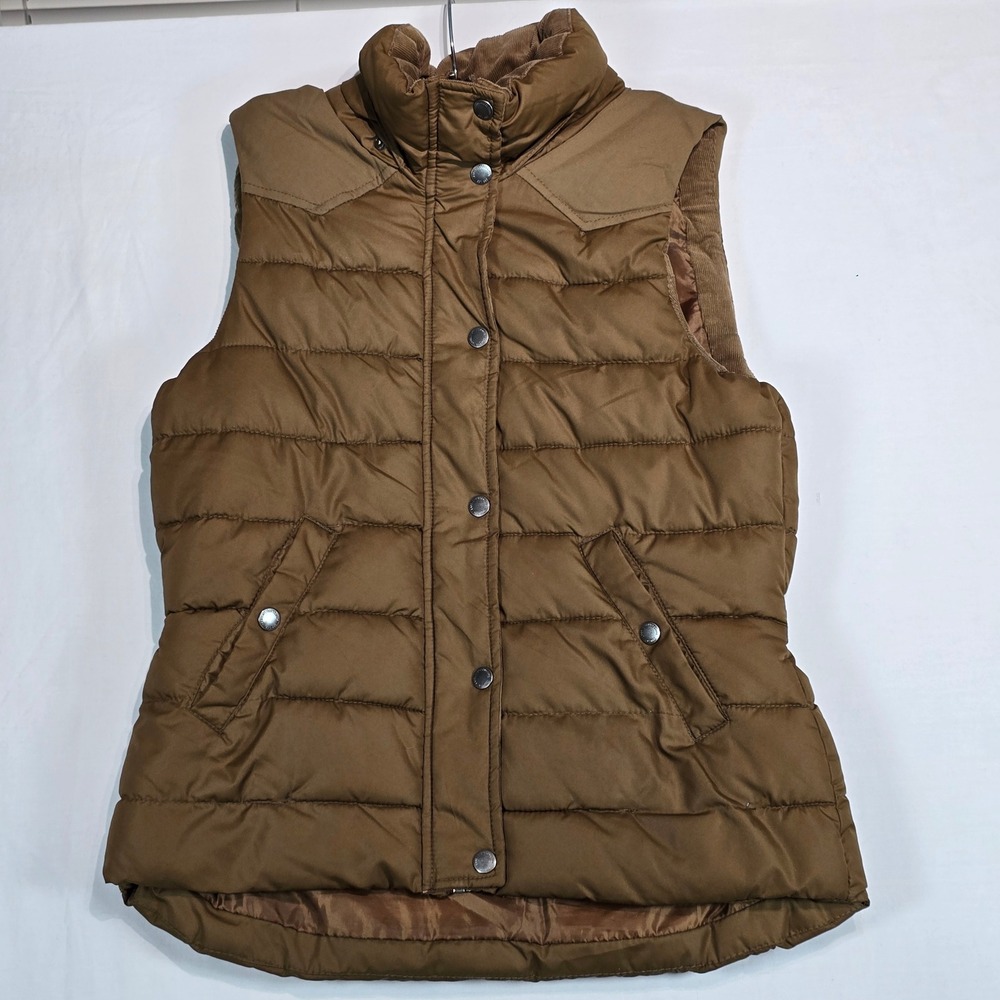 HM LOGG Womens Brown Puffer Vest Plaid Lining Corduroy Trim Size 8‎ 02189240
